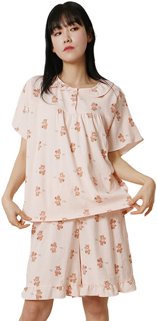 폭스 소프트스킨 프릴 반팔 잠옷세트 E6 여성용