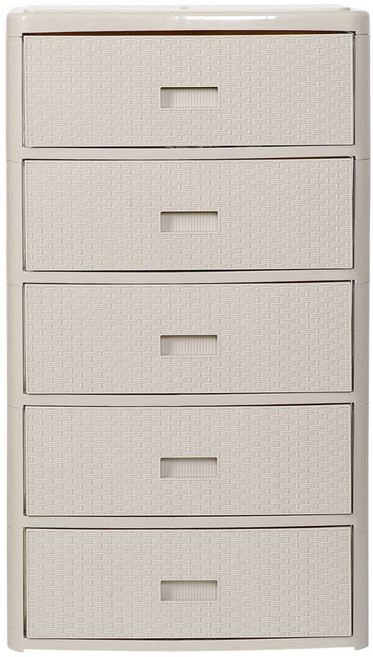 지오리빙 6143 와이드 5단 플라스틱 라탄 서랍장, 라이트그레이