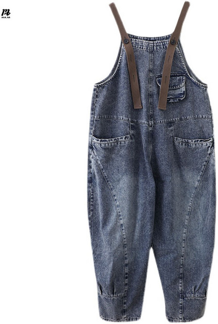 HAMMER 상표등록 여성 데님 멜빵바지 헐렁한 청바지 점프수트 긴바지 통바지