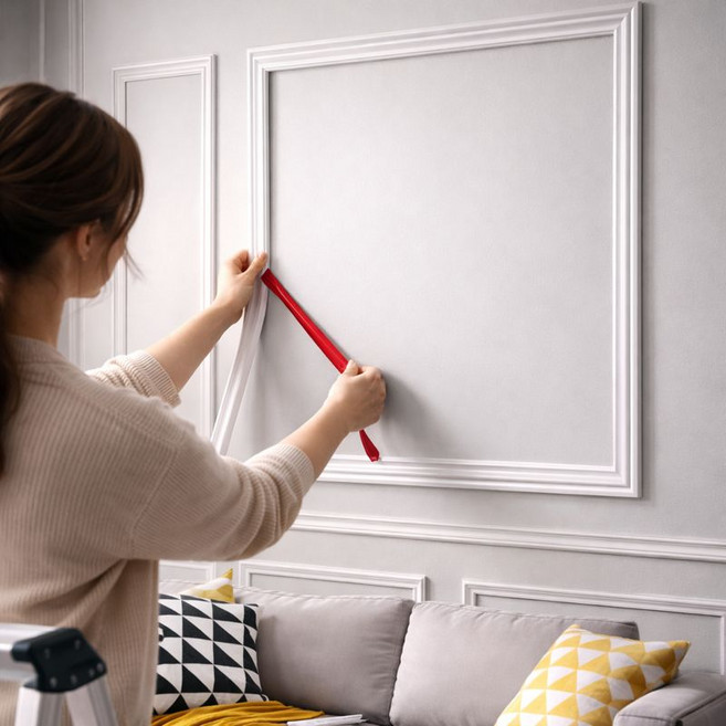 벽장식띠 웨인스코팅 테이프 3m 접착식 몰딩 가정용 셀프 인테리어 벽 사각 액자, 화이트 3M