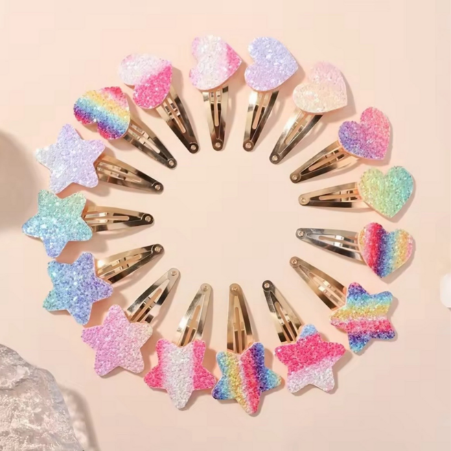 반짝이 글리터 별 하트 똑딱핀 세트 헤어 액세서리 16개