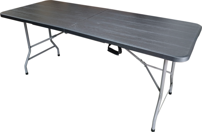 折疊式戶外露營餐桌 180cm, 手提摺疊桌黑木紋, 10人