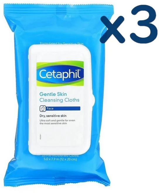 Cetaphil 세타필 젠틀 스킨 클렌징 티슈 25개입 x3팩 - 쿠팡