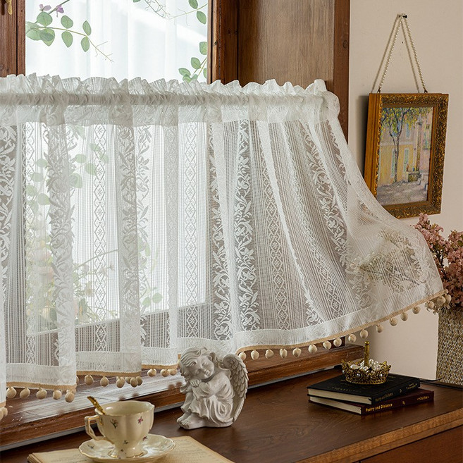 法式蕾絲短簾 廚房防曬遮陽紗簾, 색깔1