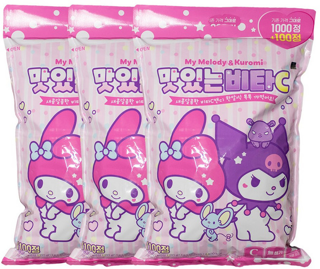 마이멜로디 쿠로미 맛있는비타C 1000정+100정, 3개, 1100정