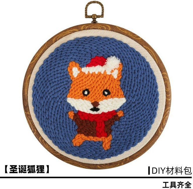 毛線戳戳畫 DIY材料包 節日禮物, 1個, 圣誕小狐貍