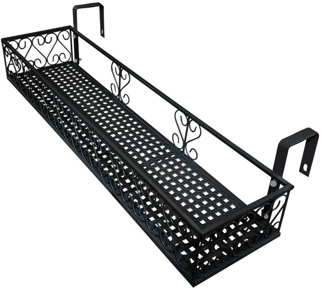 MK 베란다 화분걸이대 일반 난간용 (직각 80 X 25cm) 난간고리2개형, 블랙, 1단