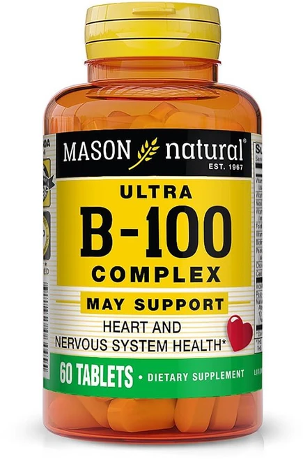 MASON NATURAL Ultra B-100 복합체 - 건강한 심장 및 신경계 면역 기능 에너지 신진 대사 향상 100정, 100 Count (Pack of 1), 100.0, 1개 - 쿠팡