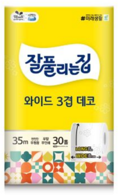 잘풀리는집 와이드 데코 3겹 화장지, 2세트, 30롤, 35m