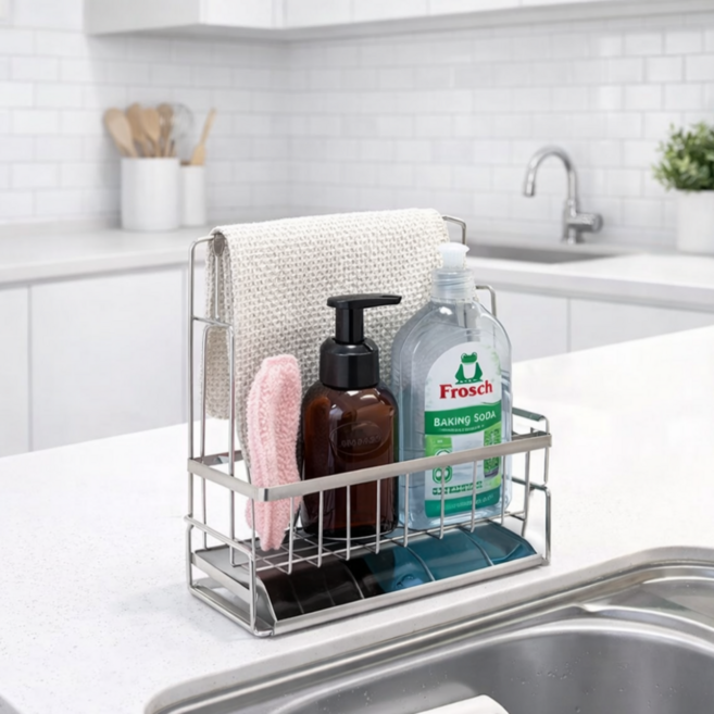 나띵베럴 304 올스텐 물빠짐 주방 행주 수세미거치대, 1개, 실버