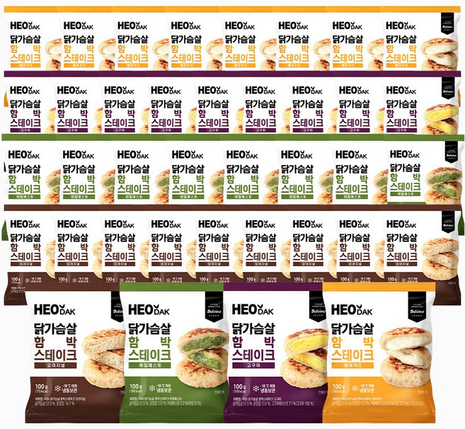 허닭 닭가슴살 함박스테이크 100g 4종 혼합, 40개