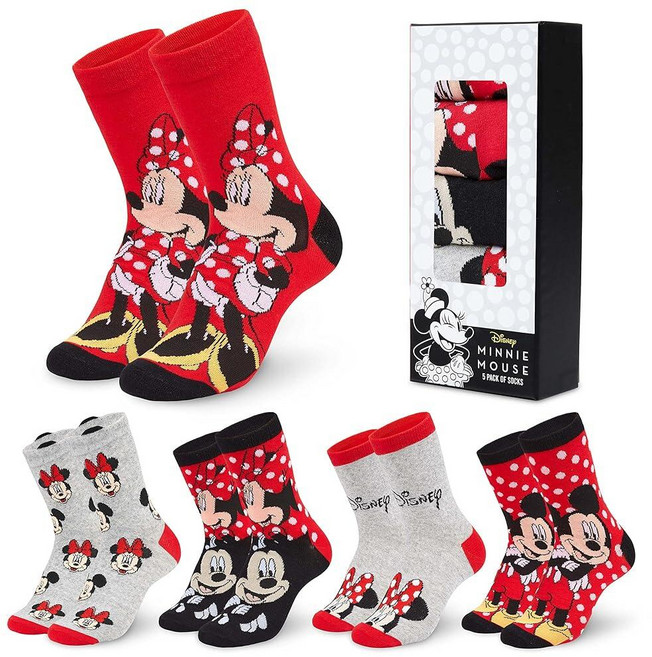 Disney Stitch Socks 여성용 십대 선물 미국 사이즈 4-9 베이비 요다 5팩 퍼지 캐주얼 크루 양말 가정 수면 겨울용 레드 미니 마우스