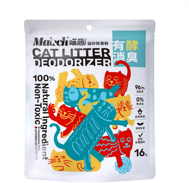 Maosch 喵趣 貓砂除臭粉 有酵消臭 96.7%除臭率 舔食無虞 適用多種貓砂 16包, 10g, 16個
