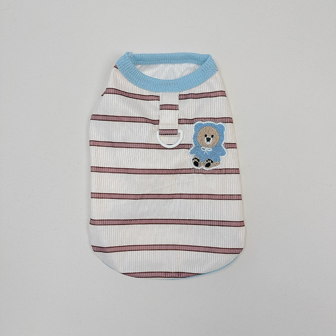 코코스튜디오 고양이 강아지옷 봄여름 후드베어 스트라이프 나시티, 1개, 화이트