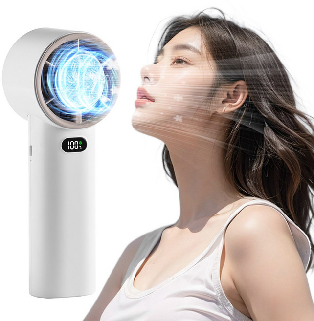 CCAGU 휴대용 선풍기 대용량 초강력 1초 급속 냉각 저소음 에어컨 무선 미니 손풍기, 화이트