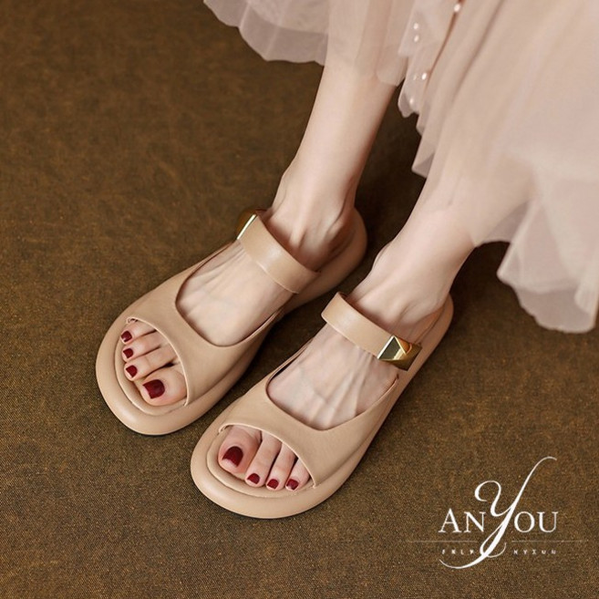 ANYOU 여름 여성 샌들 데일리 여자 슬리퍼 사무실 단화