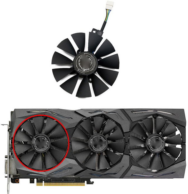 ASUS Strix GTX 1070 OC 1080 1060 1080Ti RX480 GTX1080 비디오 카드 팬 쿨러 교체용 T129215SU 6 핀 87mm, A Fan