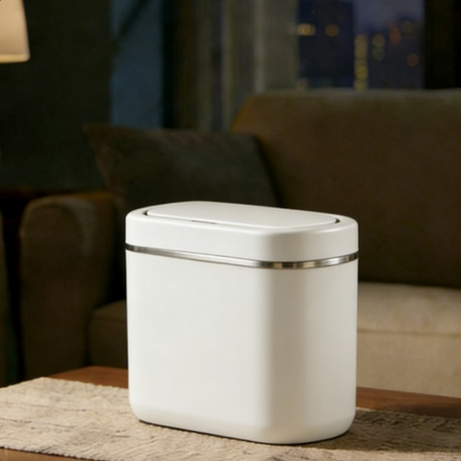 미니 자동 휴지통은 사무실 개인용으로 적합하며 비접촉 센서 작동으로 일상 방수 냄새 차단 기능, 흰색