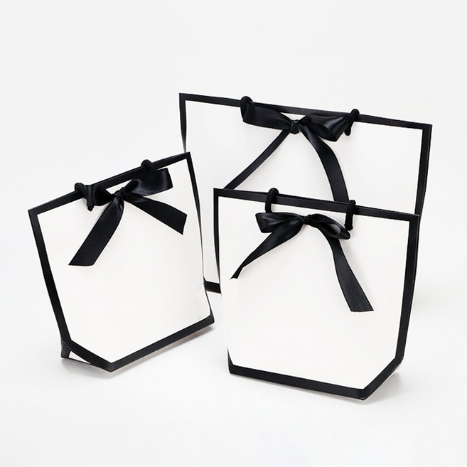 블랙라인 화이트 리본 쇼핑백 답례품 선물 종이 쇼핑백