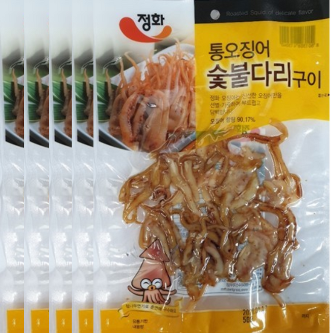 정화식품 통오징어 숯불다리구이 주전부리 맥주안주, 50g, 5개