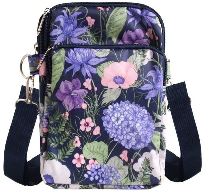 부티크시스 가벼운 지퍼 수납 공간 3개 휴대폰 꽃무늬 크로스백