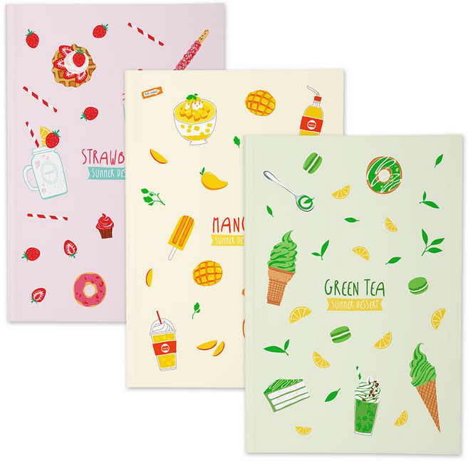 보아스넷 줄없는 무지 무선 제본 연습장 메모장 만화지 드로잉 캘리그라피 일러스트 공책 학생 노트 B5 3개, 딸기,망고,녹차, 2세트