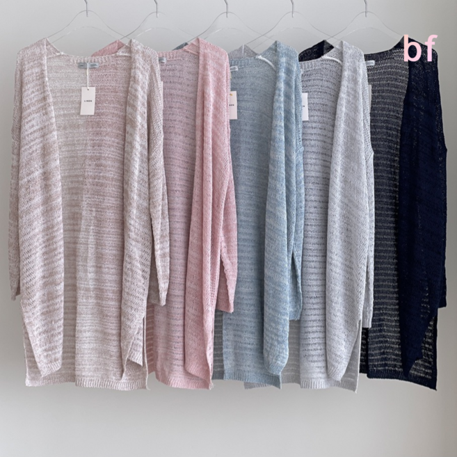 비치로브 에르 린넨 부클 긴팔 니트 롱 가디건 베이지 그레이 핑크 소라 네이비 ls