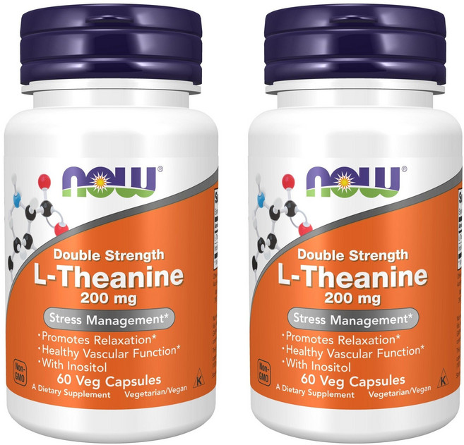 NOW Foods L-茶氨酸素食膠囊 200mg, 60顆, 2罐
