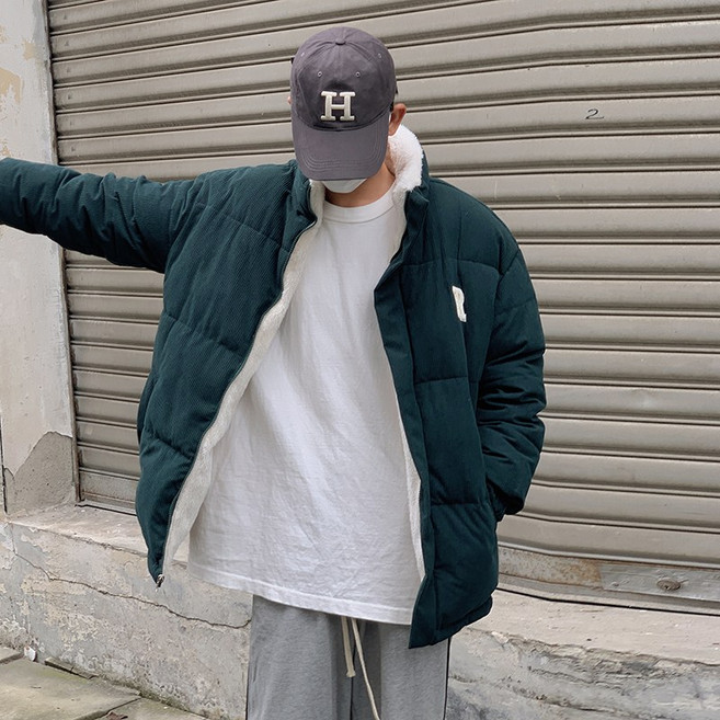 남여공용 양면 빅사이즈 하이넥 인조 모피 안감 숏패딩 자켓