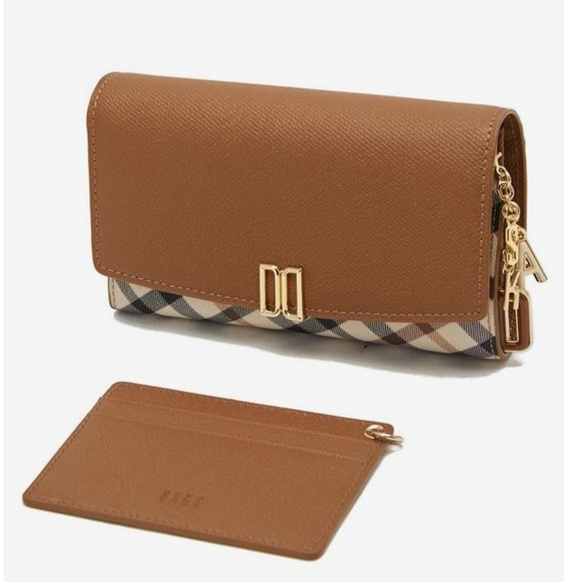닥스 브라운 체크배색 DD로고 3단 중지갑