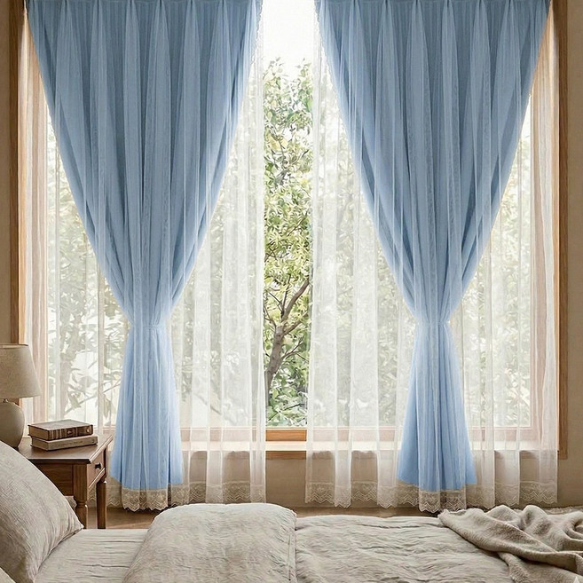 루메이크 쉽게 붙이는 무타공 벨크로 이중 암막커튼