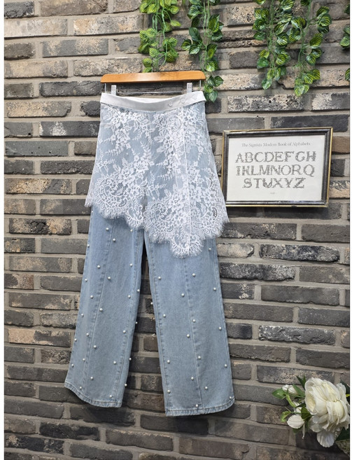 사선 플라워 자수 시스루 레이스 레이어드 랩 스커트