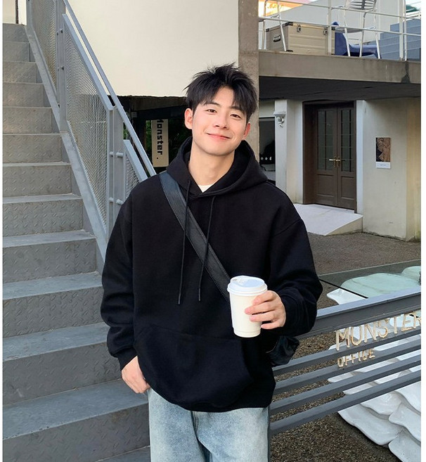 봄 남성 데일리 캐주얼 후드티 오버핏 검정 루즈핏 면소재 후디