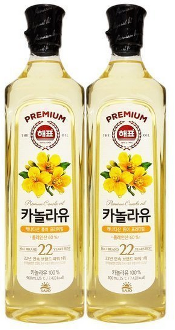 해표 프리미엄 카놀라유 (유채유) 900mL x 2개