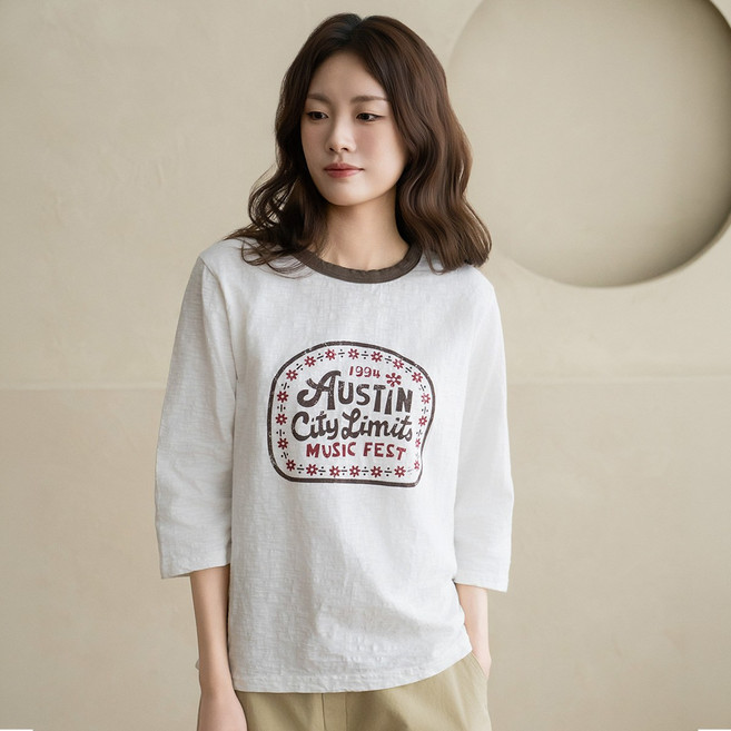 엄마옷 마담4060 [내추럴포엠]레터링7부링거티셔츠 -QTE2603046-