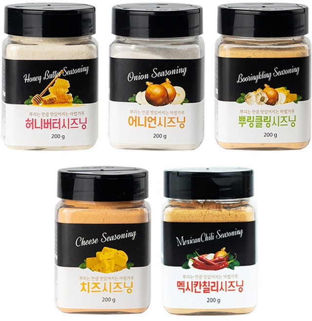 뿌링클 시즈닝 5종세트 치즈 어니언 허니버터 칠리 치킨 양념 가루, 5개, 200g