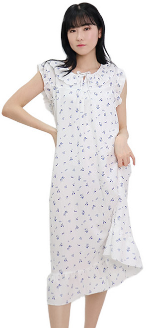 핑크존 엠보싱 프릴 카라 민소매 원피스 잠옷 E5 여성용