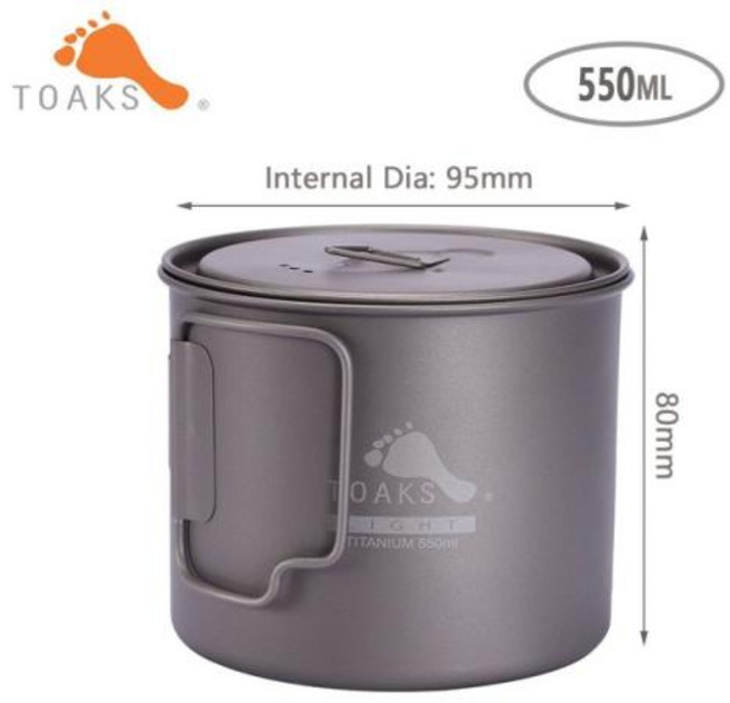 코펠 캠핑수저세트 코펠세트 TOAKS550ML 650ML 750ML 1100ML 1300ML 1600ML 야외 하이킹 캠핑 피크닉 티타늄 포트 머그잔 경량 장비, POT-550 L, 1개