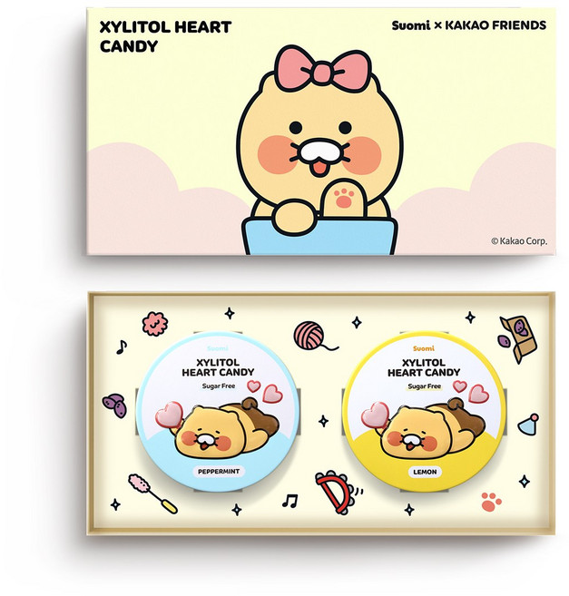 춘식이 자일리톨 하트 캔디 2종 어린이날 선물세트 페퍼민트+레몬, 80g, 1세트