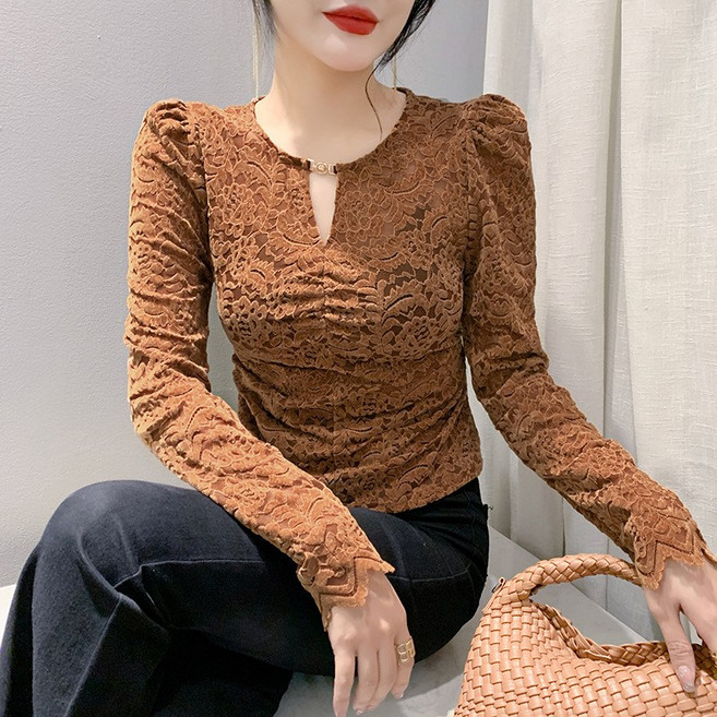 댄스복 상의 여성 시스루 레이스 긴팔 티 Women's T-shirt 뉴타임즈 LWOS527