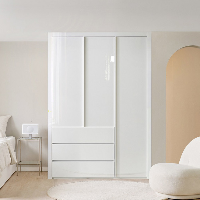 보루네오 하이그로시 샤인3단서랍 여닫이 작은방 붙박이장 10cm, 화이트 10cm