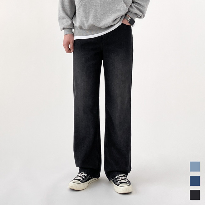 모노마인 남자 와이드 팬츠 밴딩 청바지 워싱 사계절 빅사이즈 바지 밴드 데님 팬츠