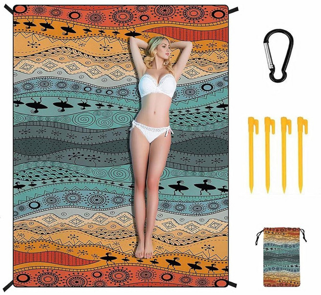 BOHJPIS Beach Blanket Waterproof Sandproof Oversized Beach Mat Mat with Stakes- Storage Bag Port, BOHJPIS Beach Blanket Waterpro