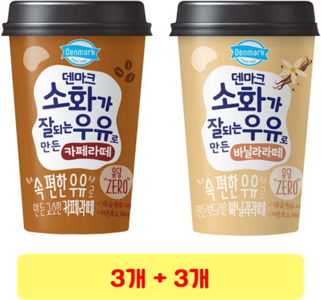 덴마크 소화가 잘되는 우유로 만든 카페라떼 컵커피 + 바닐라라떼 컵커피, 3세트, 250ml