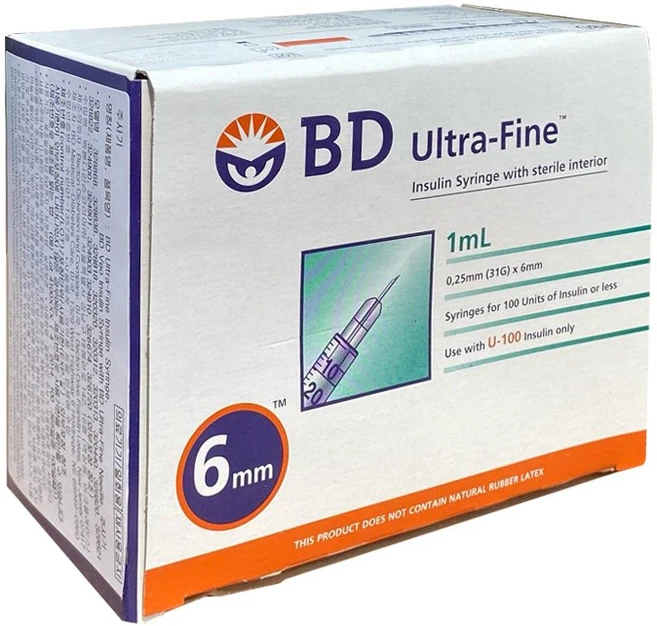 BD 인슐린 주사기 31G 6mm 0.3cc(1단위), 1개, 100개입 - 쿠팡