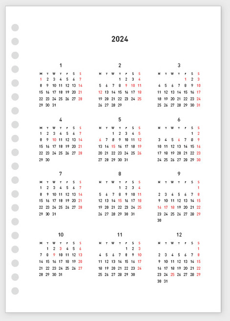 데이스테이션 6공 20공 A5 다이어리 속지 A5 2026 먼슬리, 연결형, 월시작