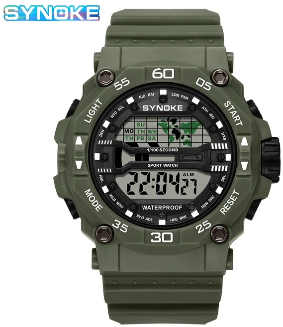SKMEI 태양 에너지 디지털 스포츠 전자 시계 남성용 패션 캐주얼 5Bar 방수 크로노 손목 Reloj Hombre, 01 army green