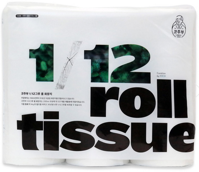 [코주부] 12분의1그루 (40mx3겹x36롤) 부림제지 무형광 롤화장지, 40m, 18개입, 2개