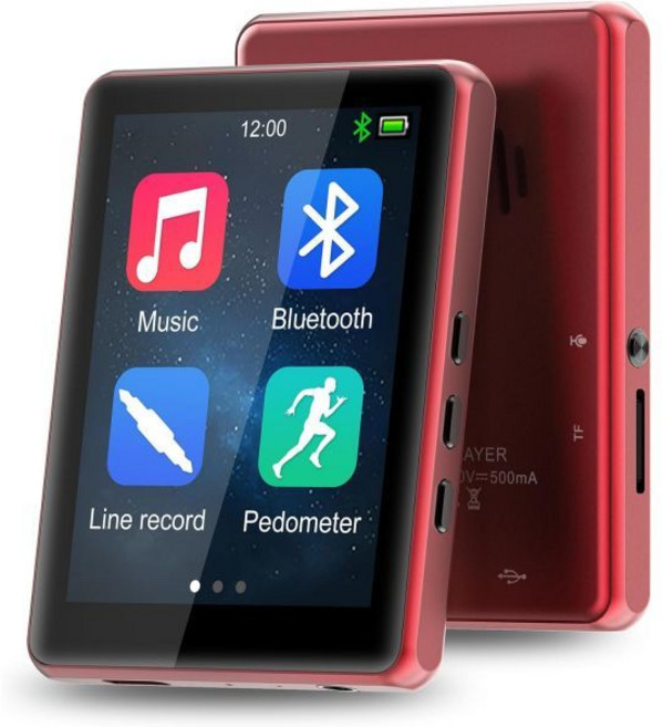 Aohkh 블루투스 5.3이 상의재된 32GB MP3 플레이어 2.8인치 풀 터치 스크린 무핸드실 음악 하이파이 음질 FM 라디오 포함 녹음 지원 이어폰 보수계 레드
