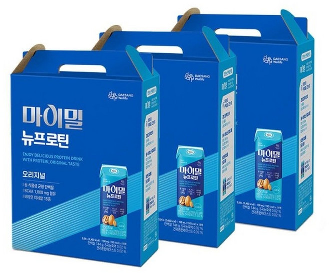 마이밀 마시는 뉴프로틴 오리지널 190ml x 16팩 3박스/보충제/쉐이크/운동/프로틴/음료/아침/식사/대용, 48박스